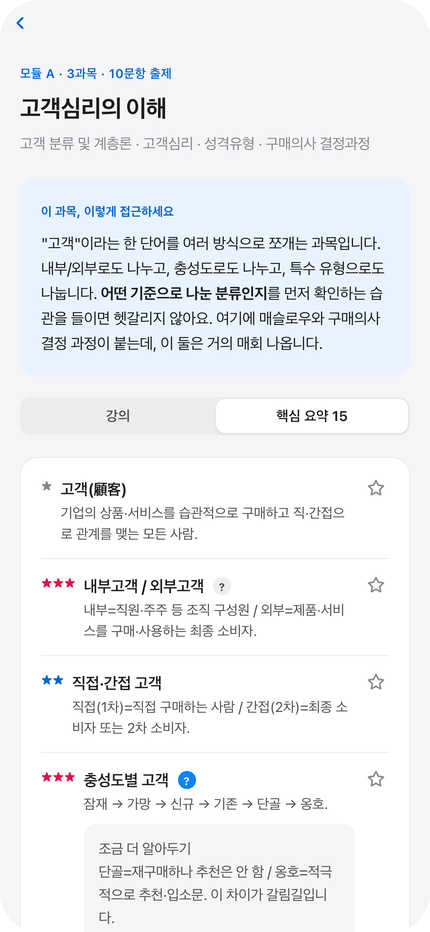 핵심 요약 화면